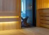 sauna met doorkijkhaard